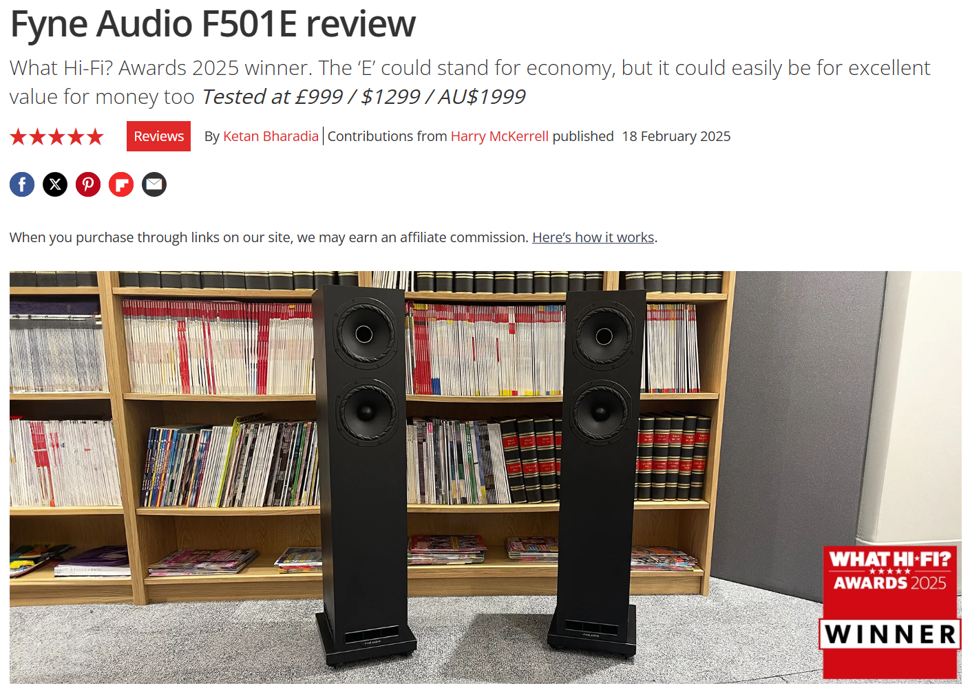 Fyne Audio F501E What Hi-Fi Awards 2025